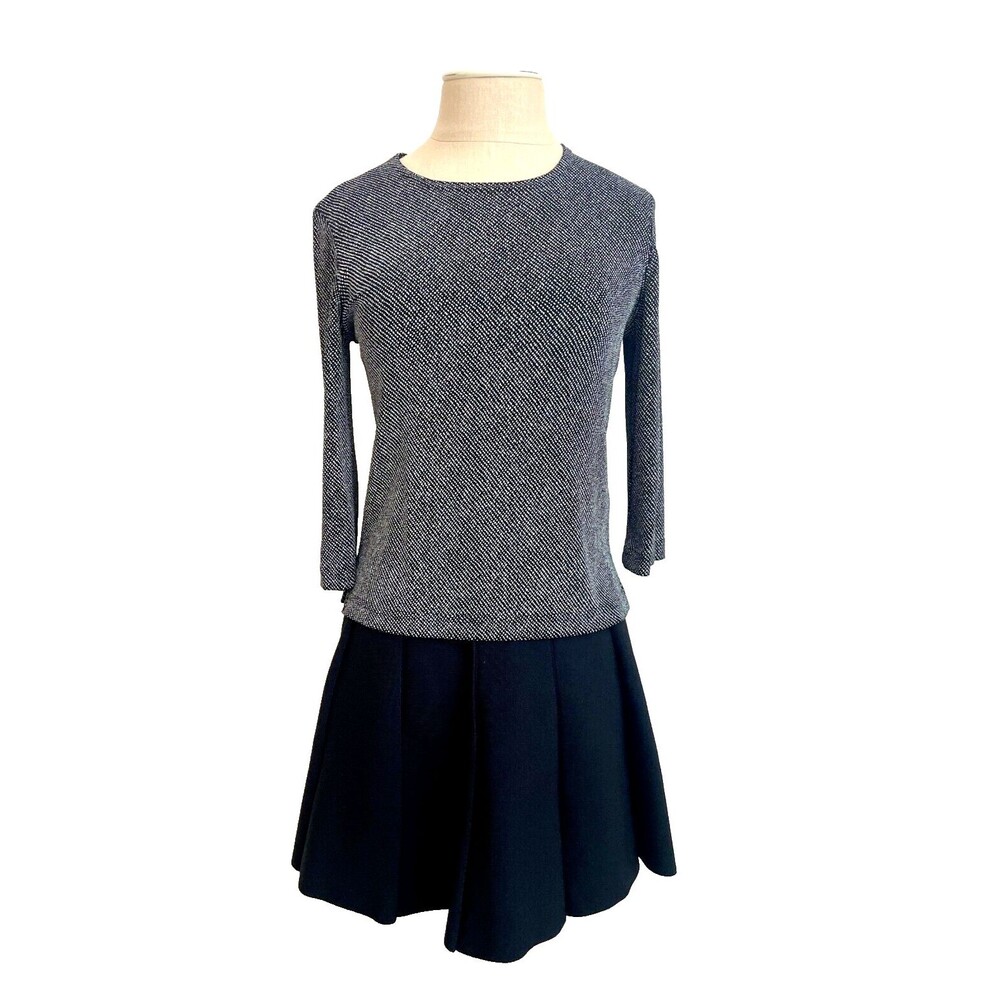 Softwear by Mark Singer Boat Neck Tweed Top Paired w/Parker Black Mini Skirt XS